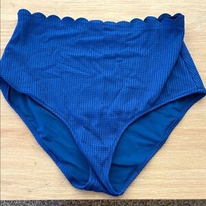 aerie Scalloped High Waist Bikini Bottoms in Cobalt Blue